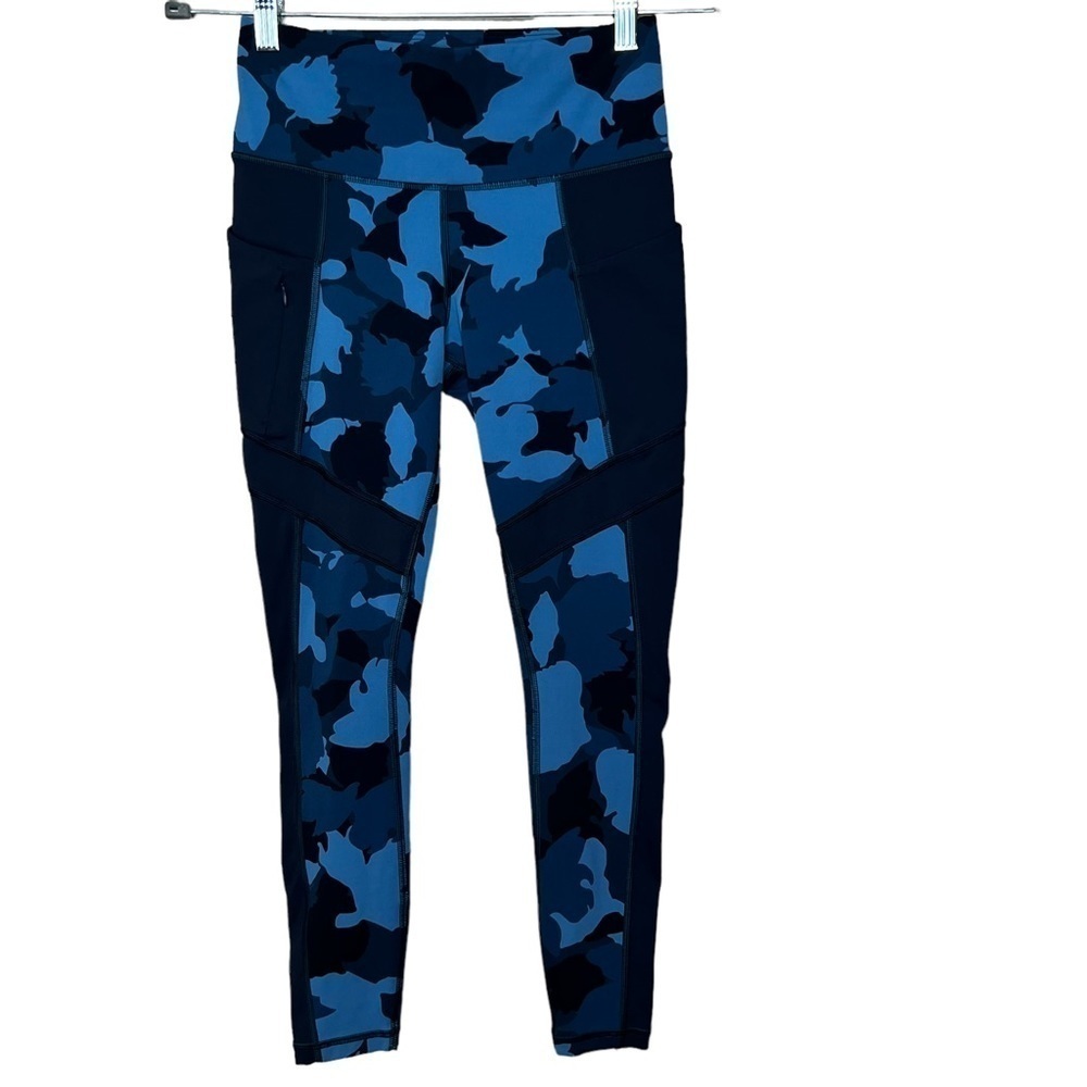 Athleta Womens XS Blue High Rise All in Camo 7/8 Tights Pockets